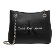 Calvin Klein Jeans Justerbart Axelväska med Magnetlås Black, Dam