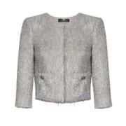 Elisabetta Franchi Kort Tweed Lurex Jacka Silver Gray, Dam