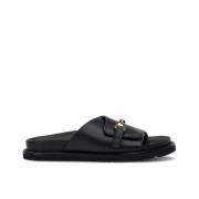 Doucal's Kvinnors läder bred rem sandal med spänne detalj Black, Dam