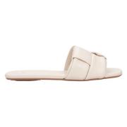 Estro Ljus Beige Patchläder Slide Sandaler Beige, Dam