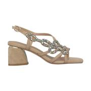 Alma EN Pena Rhinestone Square Heel Sandal Beige, Dam