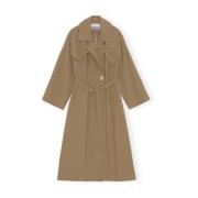 Ganni Beige Oversized Twill Trench Coat Brown, Dam