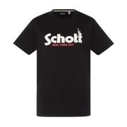 Schott NYC Bomull Logo TShirt Svart Rund Hals Kort Ärm Black, Herr
