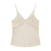 Patrizia Pepe TOP Slim top i viskos satin Beige, Dam