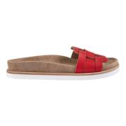 DEL Carlo Röda platta sandaler med korsade band Red, Dam
