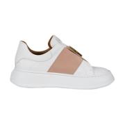 Via Roma 15 Vita Lädersneakers med Guld V-Detalj White, Dam