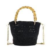 Chica London Handgjord Raffia Väska med Bambu Handtag Black, Dam