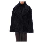 Stella McCartney Navy Eco Fur Short Coat Blue, Dam