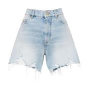 Balmain Denim Shorts med Ripped Detaljer Blue, Dam