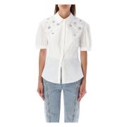 Self Portrait Vit Dekorerad Bomull Skjorta Aw24 White, Dam