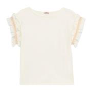 Oltre Bomull T-shirt med Poplin Ruffle White, Dam