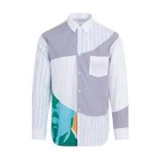 Comme des Garçons Blå Patchwork Poplin Skjorta Multicolor, Herr