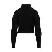 Alaïa Svart Ribbad Hög Hals Tröja Black, Dam