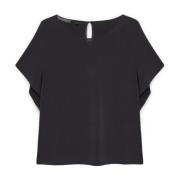 Elena Mirò Ruffle Sleeve T-Shirt Black, Dam