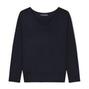 Elena Mirò V-ringad Pullover i Ecovero™ Viskos Blue, Dam