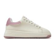 Emporio Armani Rosa Läder Sneaker med Transparent Bak och Örnlogo Whit...