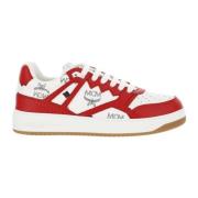 MCM Läder Sneakers Röd Vit Logotyp Tryck Red, Dam