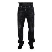 Dsquared2 Kristallutsmyckade Tattered Denim Jeans Black, Herr