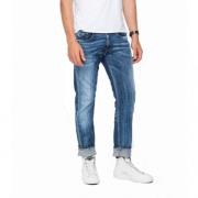 Replay Slim Fit Blå Jeans med R Logo Blue, Herr