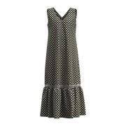 Marella Polka Dot V-ringad Midi Klänning Black, Dam