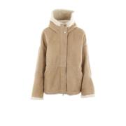 Brunello Cucinelli Vändbar Shearlingkappa Beige, Dam