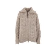 Brunello Cucinelli Beige Kabelstickad Cardigan Sweater Beige, Dam