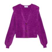 Gaëlle Paris Kort Stickad Cardigan med Ciniglia Axelband Purple, Dam