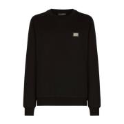 Dolce & Gabbana Svart Logo Plaque Crew Neck Sweater Black, Herr