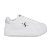 Calvin Klein Silverläder Sneakers med Tryckt Mönster White, Dam