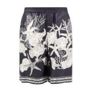 Versace Barocco Sea Print Silk Bermuda Shorts Black, Herr