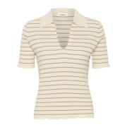 Soaked in Luxury Randig Stickad T-shirt Vit Skugga Beige, Dam