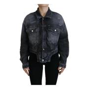 Dsquared2 Grå Cropped Denim Jacka Logo Detaljer Gray, Dam