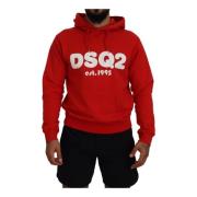 Dsquared2 Röd Tryckt Huva Pullover Sweater Red, Herr