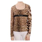 Roberto Cavalli Brun Leopard Långärmad Topp Brown, Dam