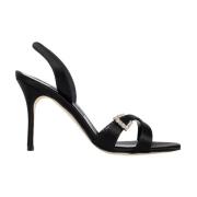 Manolo Blahnik Kristallspänne Slingback Stiletto Klackar Black, Dam