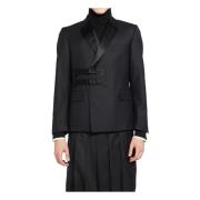 Thom Browne Svart Satin Dubbelknäppt Combo Krage Black, Herr