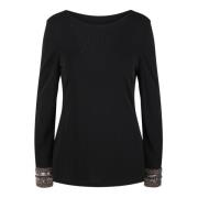 Alberta Ferretti Pärlmanchetter Jersey Top Black, Dam