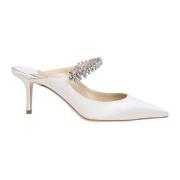 Jimmy Choo Kristallband Elfenbenssatin Mules Beige, Dam