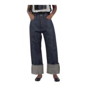 Maison Margiela Lackerade Uppvikt Denim Jeans Blue, Dam