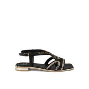 Alma EN Pena Pärlad Kors Platt Sandal Black, Dam