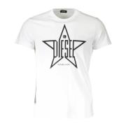 Diesel Logotyp T-shirt Rund Hals Vit Bomull White, Herr