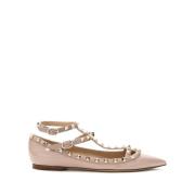 Valentino Garavani Rosa Läder Studded Ballet Flats Pink, Dam