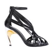 Alexander McQueen Svart Silver Guld Sandal Black, Dam