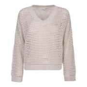 Brunello Cucinelli Vit Bomullsstickad Tröja Öppenstickad Beige, Dam