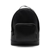 Emporio Armani Svart läder ryggsäck med framficka Black, Herr