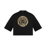 Versace Svart Bomull Jersey Logo T-shirt Black, Dam