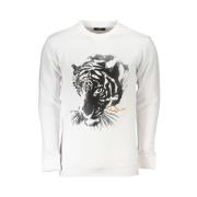 Cavalli Class Vit Bomullssweatshirt, Borstad, Rund Hals, Tryckt Logoty...