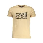 Cavalli Class Tryck Logo Rund Hals T-shirt Beige, Herr