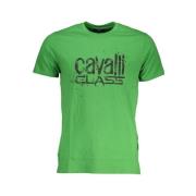 Cavalli Class Tryck Logo Rund Hals T-Shirt Green, Herr