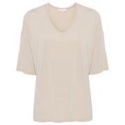 Le Tricot Perugia Beige V-ringad T-shirt med dropped shoulders Beige, ...